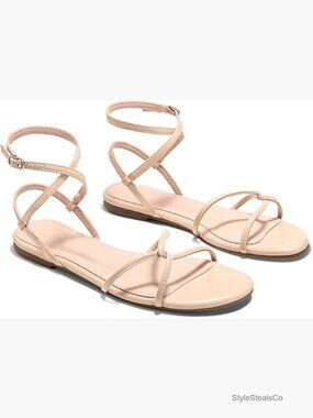 Strappy Open Toe Cross Lace Up Flat Sandals Summer Dressy Beach Shoes